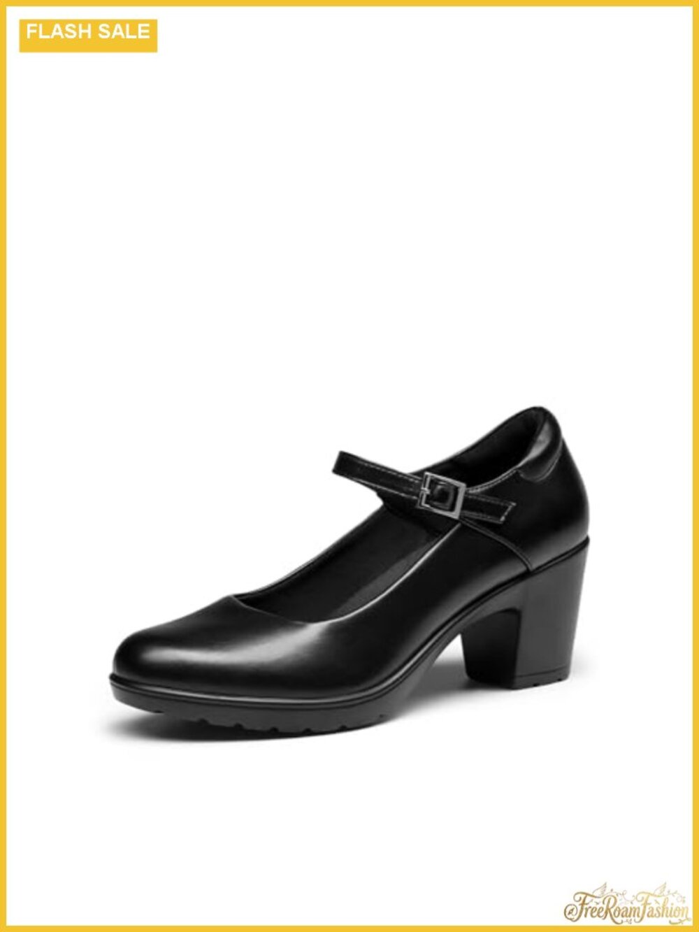 Mary Jane Heels with Arch Support, PU Leather Block Heel Dress Shoes